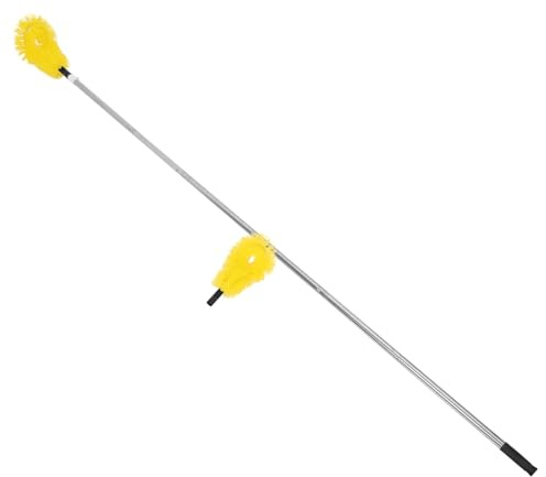 GALPADA Brosse de Nettoyage de Gouttières Extensible à Perche Télescopique Réglable, 6 Sections 2 Têtes de Brosse Jaunes, Poils Non Abrasifs, Outil Pratique pour Entretien Toiture