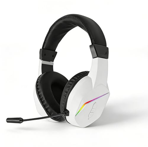 Dpofirs Cuffie da Gioco Wireless con Microfono, Cuffie da Gioco con Luce RGB, per Teams, per Zoom, per Skype, per Webex (WHITE)