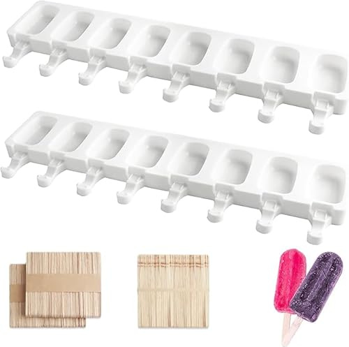 ZUYIST 2Pcs Ice Lolly Moulds with 150 Sticks, Non-Stick Cakesicle Moulds | 2Pcs 8 Cavity Silicone Ice Cream Mould, BPA Free Cakesicle Moulds, Reusable Popsicle Mould for DIY Ice Cream Popsicle Mould