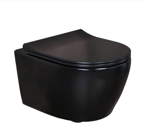 BELVIT Wand WC spülrandlos schwarz matt - Hänge WC Toilette mit Taharet/Bidet Funktion, Duschfunktion, Softclose Deckel, Quick-Release Sitz, spülrandlose Wandtoilette hängend, Toilette schwarz