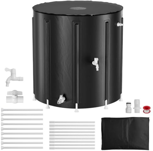 Vkechh Depósito de agua plegable de 750 l con grifo de PVC con rejilla protectora para hojas, resistente a los rayos UV, colector de agua de lluvia para ahorrar espacio, plegable, para jardín y