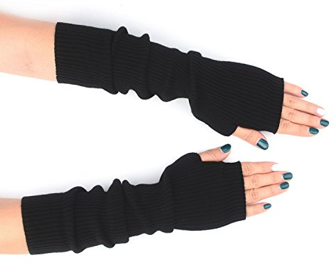 Flammi 32% Cashmere Blend Fingerless Gloves for Women Long Arm Warmers