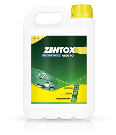 Sisbrill Zentox desengrasante y limpiador NEUTRO de bici y moto. Cadena, chasis, motor. Concentrado sin agua (1 lt == 10 lts en uso). Protección Carbono, Anodizados, Cromados y Aluminio - 5 litros