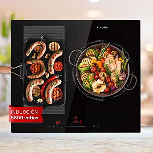 Klarstein Placa Induccion Eléctrica, 5800W, Vitrocerámica Inducción Eléctrica de 3 Fuegos, Placas de Cocción de Sobremesa, Control Táctil, Placas de Cocción de Inducción, Eléctricas para Cocinar