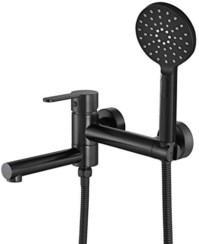 Badewannenarmatur mit Handbrause Wandmontage Badewannenhahn Schwarz Badewanne Wasserhahn mit 90° Drehbaren Auslauf,Messing,SB05U