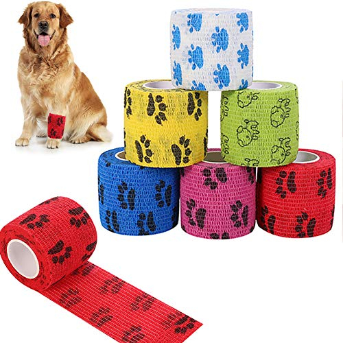 Veraing Selbstklebende Bandage für Haustiere, Elastische Kohäsive Haftbandage Kohäsive Fixierbinde für Hund, Pferd, Haustier, Wrap Klebeverband für Handgelenk Knöchel Finger (6 Rollen)