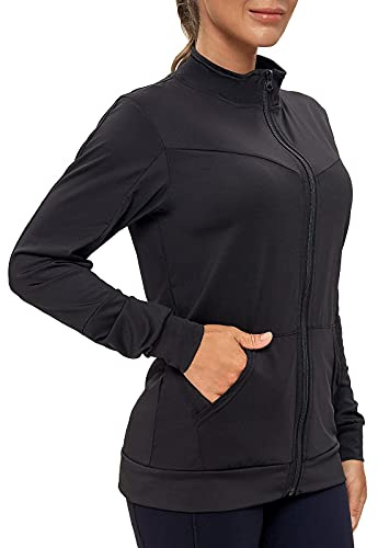 AMZSPORT Veste de Sport Femme Sweat Zippé Running avec Poches pour Fitness Yoga, Noir M
