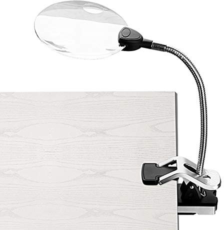 Nicoone Magnifying Lamp with Light,5X-10X Clip-on Magnigying Glass, Adjustable Handsfree Desktop Magnifier for Reading, Seniors, Hobbies, Craft