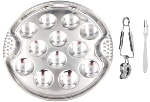 3 PièCes/Ensemble Assiette Escargot Assiette Huitre Plat A Escargot 12 Trous Plat Inox Service Escargot 1 Pince à Escargots 1 Fourchette à Escargots