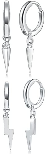 Hoop Earrings 925 Silver for Women,Devil's Eyes, Awl & Lightning Small Earrings with Pendant Cross & Evil-Eye Small Cartilage Hoop Earrings Set Piercing Jewellery Christmas for Men and Women, Copper