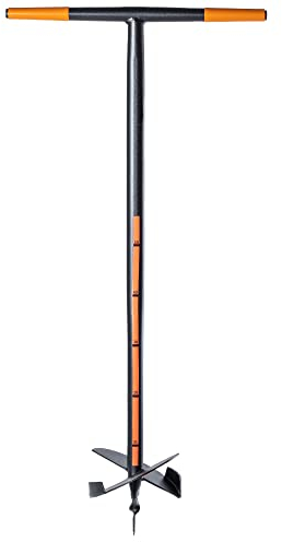 KADAX Handerdbohrer, Erdbohrer aus Metall, Erdlochbohrer mit Quergriff, Spiralbohrer für Garten, Pfostenbohrer, Pflanzbohrer, Blumenzwiebelbohrer, Pfahlbohrer (200mm)