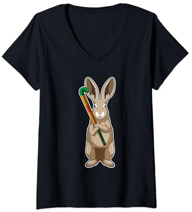 Damen Hase Feldhockey Feldhockeyschläger Sport T-Shirt mit V-Ausschnitt
