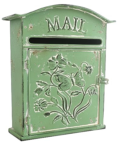 BIG FORTUNE Briefkasten-Wandhalterung, Vintage-Briefkasten, Briefkästen/Wandhalterung, Außenbereich, antiker Stil, nostalgischer Charme, Heimdekoration, Metall-Briefkasten, Garten, Handwerk, Grün…