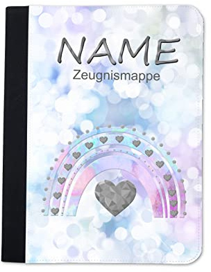 Maus-Design Zeugnismappe personalisiert Pastell Regenbogen mit Name | Klarsichthüllen A4+, Urkundenmappe, Dokumentenmappe
