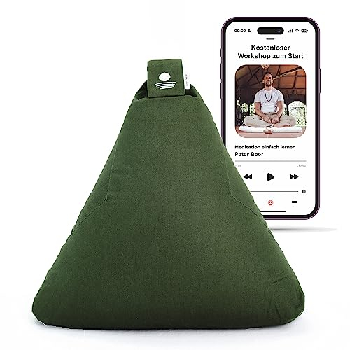 Inner Peace Meditationskissen Yogakissen Dreieckskissen mit Bio Dinkelspelzfüllung (Waldgrün)