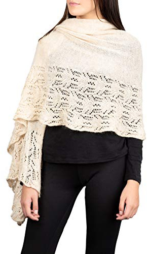 Kemailù - ILARY Perforierte Stola aus Mohairwolle - Damen - MADE IN ITALY (Naturbeige)