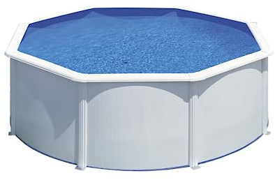 Gre Piscina de Acero Elevada,Forma Redonda con Aspecto Acero Blanco. Piscinas Desmontables para Jardín 300 x 120 cm - Piscina KIT300QGRE.