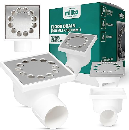 Millto™ Bodenablauf Ablaufrost 5x10x10cm Seitlich Auslass Kellerablauf Metall Waagerecht Quadratischer Garagenablauf Kanalisationsgitter Entwässerung Abfallgitter Nassraumablauf