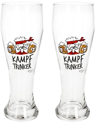Ritzenhoff & Breker 2er Set Weizenbiergläser Kampftrinker I 500 ml I Weißbierglas mit Motiv 0,5L I Bierglas klar mit Motiv als Geschenkidee