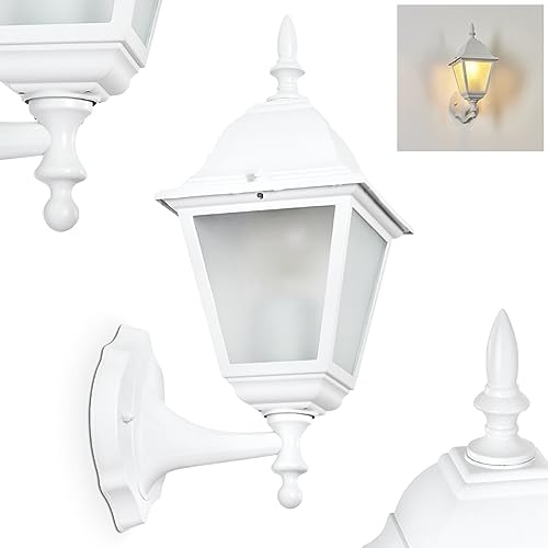 HOFSTEIN Außenwandleuchte Naofe, Außenwandlampe aus Metall/Milchglas in Weiß, Wechselscheiben in Klar, Wandleuchte im Retro/Vintage/Landhaus-Design, E27, IP44, Eingangsbereich, Haustür, Hof