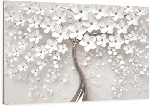 HUBDECO Leinwandbild - Metallic Silberne Bäume - Modernes Wandbild für Wohnzimmer und Schlafzimmer - 120x80 cm