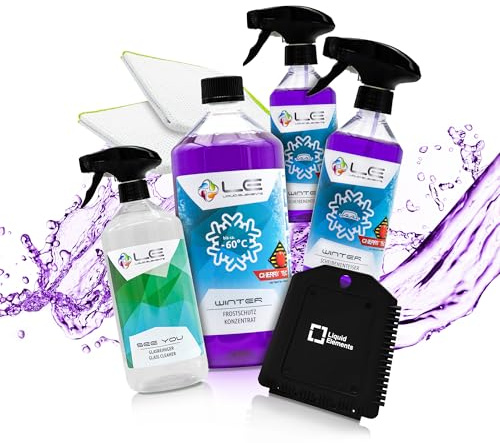 Liquid Elements Winter Set, Frostschutz & Enteiser Tuch, Cherry Tec | Scheibenfrostschutz Set mit Mikrofasertüchern, Glasreiniger & Eiskratzer, Auto Enteiser Zubehör