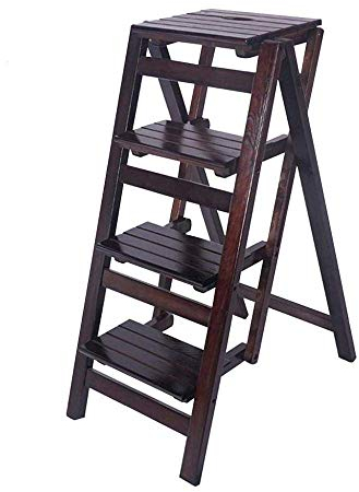 Leiterhocker, 4-stufige Bibliothek, klappbarer Tritthocker, Stuhl, Küche, Büro, multifunktionales Blumenregal/Schuhbank, klappbare Stufen, Dunkelbraun