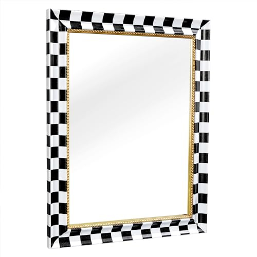 Riess Ambiente Exklusiver Wandspiegel Chess 80cm schwarz weiß Gold Schachbrett-Design, Deko Spiegel, Hängespiegel, Eckig