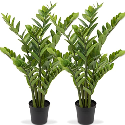 2er-Set Kunstpflanzen Groß Kunstpflanze Zamioculcas 100cm, Kunstpflanzen Kroß im Topf Dekoration für Tischdekoration, Büro, Badezimmer, Schlafzimmer, Wohnzimmer, Dekoration, Einweihungsgeschenk