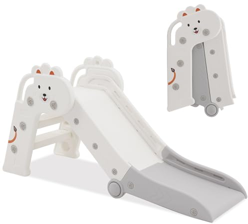 HOMCENT Rutsche für Kinder, Faltbar Kinderrutsche Babyrutsche, Fun Slide, Gartenrutsche Kleinkinderrutsche, Outdoor Indoor, Abgerundete Ecken, Grau
