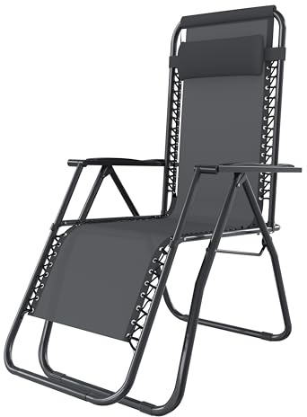Bricozone Sedia Sdraio Da Giardino A Gravità Zero Poggiatesta Regolabile Ergonomica Traspirante Portata Massima 120 Kg Sedia Pieghevole Oscillante Zero Gravity Da Esterno Mare Piscina (Grigio scuro)