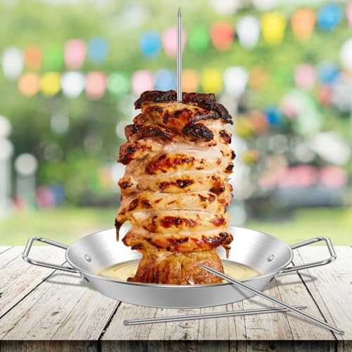Foppla Vertical Skewer Grill, Stainless Steel Rotisserie Stand with 8/10/12 Inch Removable Spikes, Adjustable Dishwasher Safe for Smoker/Air Fryer, Outdoor Camping Roasting Meat Chicken Kebabs