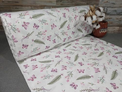 240cm Breit Meterware ab 50cm Popeline Baumwolle Stoff Baumwollstoff Kinderstoffe Stoffe Schmetterlinge Babystoffe Ranforce Bastelstoff ÖKO-TEX VP0K057 (Lila Schmetterlinge)