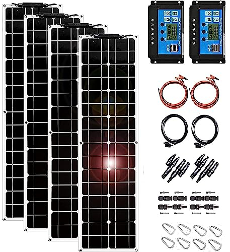 Kit de Panel Solar, Kit de Panel Solar de 400 W, Controlador de Placa de células solares de Carga de 12 V, células solares portátiles Impermeables para teléfono, RV, Coche, MP3, 4X