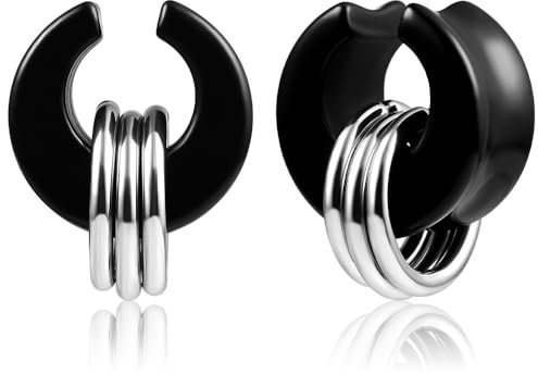 Vankula Ohr Tunnel 1 Paar Saddles Flesh Plugs Glas mit Ringe für männer damen Ohrpiercing Gestreckte Schmuck 16mm(5/8) Schwarz