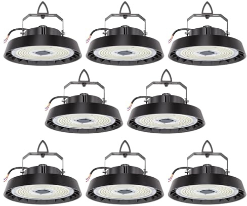 8pcs Projecteur LED Exterieur 150W 25500lm, LED Lampe-Spot Eclairage 5000K Blanc Froid, 90° Angle UFO Highbay Light, IP65 Lampe Industrielle pour Hangar,Usine,Entrepôt,Chantier,Garage,Gymnase
