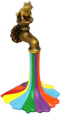 Qcwwy Statua in Resina di Rana, Scultura con Rubinetto Arcobaleno Dal Design Accattivante, Decorazione da Giardino Ideale per Giardino Roccioso con Laghetto nel Patio