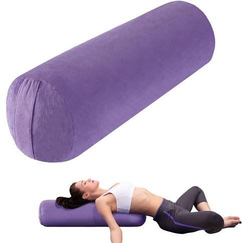 MABOZOO Round Yoga Pillow, Cylindrical Yoga Bolster Pillow with Washable Cover, Meditation Cushion Body Cushion for Practice, Restorative, Meditation (Purple)