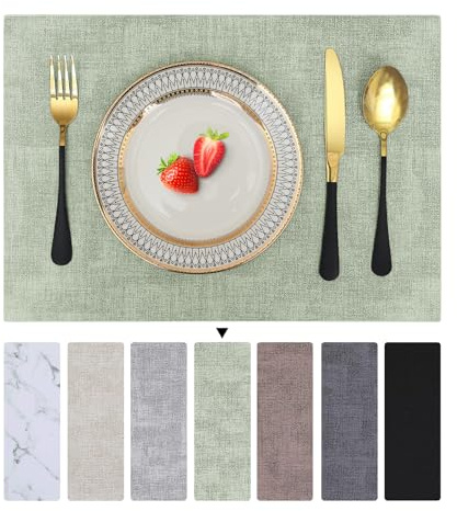 Homaxy Tischsets Abwaschbar 6er Set, Gras-grün | Doppelseitig, Hitzebeständig Platzsets aus Kunstleder, Wasserdicht, Rutschfest, langlebig, für Küche & Esszimmer