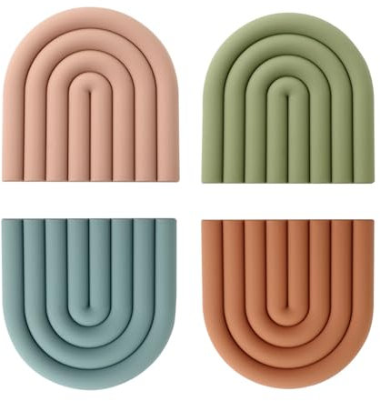 Tischsets Abwaschbar 4er Set, Silikon Topflappen Topfuntersetzer, Bunt Pfannenschoner, Hitzebeständigerung rutschfest Stapelschutz für Pfannen, Töpfe, Tasse, Schüsseln und noch