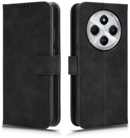 GOKEN Hülle für Xiaomi Redmi 14C 4G - Stoßfeste Handyhülle aus Synthetik Leder und Silikon, Klapp Schutzhülle mit Kartenfach, Faltbarer Ständer und Magnetverschluss -Schwarz