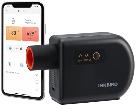 Inkbird Grillgebläse Bluetooth 5.1 und Wi-Fi 2,4 GHz Grillventilator, Automatischer Smoker Grillthermometer mit 4 Sonden Kompatibel mit Big Green Egg, Kamado Joe, Primo, Vision Grill, Akorn Kamado