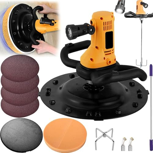 Levigatrice Per Intonaco, 2 In 1 Betoniera 2880W Levigatrice Elettrica Per Muri 6 Velocità Mola Ø380 mm Illuminazione A LED Malta Cementizia Per Calcestruzzo Frattazzo Intonacatrice Smerigliatrice