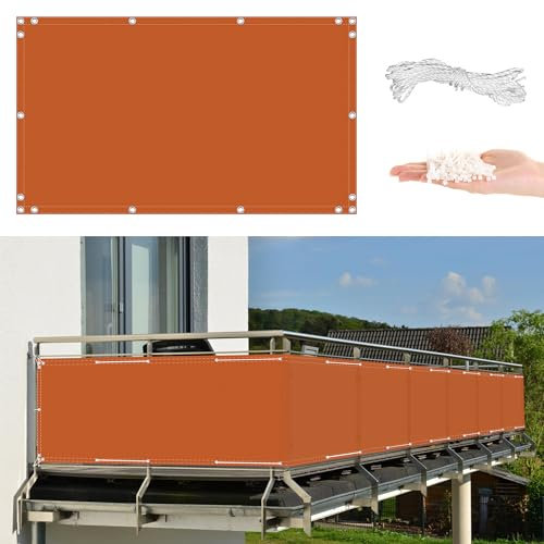 Rete per balcone, 80 x 350 cm, resistente al vento e ai raggi UV, con occhielli e fascette per cavi, rete ombreggiante per parete, giardino, veranda, serra, colore arancione, privacy esterna