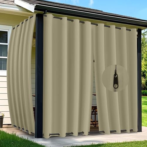 Arfntevss Outdoor-Vorhänge für Terrasse, wasserdicht, 2 Paneele, Verdunkelungsvorhänge, 274,3 cm lang, mit Reißverschluss oben und unten, Ösen, Sonnenblockierung, für Pavillon, Veranda, Pergola, 137 x