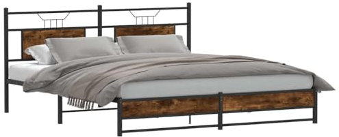 vidaXL Metallbett ohne Matratze Räuchereiche 183x213 cm, Bettrahmen, Doppelbett, Lattenrost, Bett, Gästebett, Metallbett, Metall Bettrahmen
