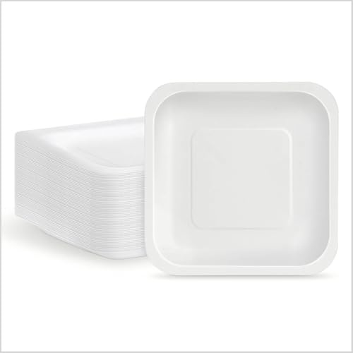 Maxi Products - 250 Platos de Cartón Desechable - 20 x 20 cm - Plato Vajilla - Plato Cuadrado Cartón Desechable - Platos para Catering, Eventos y Celebraciones - APTO ALIMENTARIO