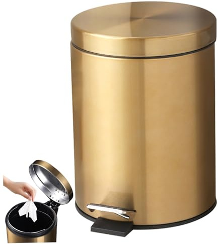 Kalastussaari 2, 1 Gallonen/ 8 -Liter -Metall -Badezimmer -Mülleimer mit Deckel - kleiner Mülleimer für Badezimmer, elegantes Mülldesign für Zuhause, Büro (Gold)