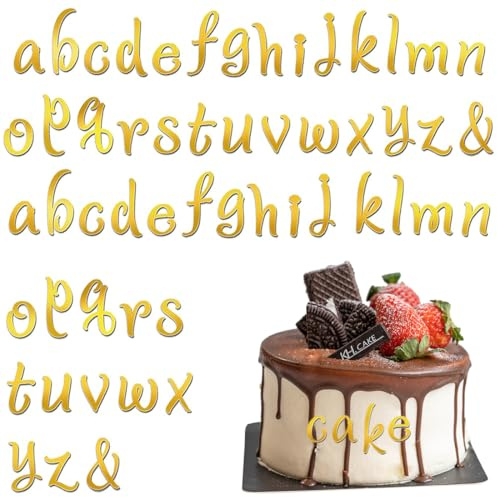 IBXWMNG 54pcs lettres de l'alphabet en acrylique doré pour décoration de gâteau,Chiffres de lettres minuscules de A à Z pour Mariage Anniversaire Fête Célébration