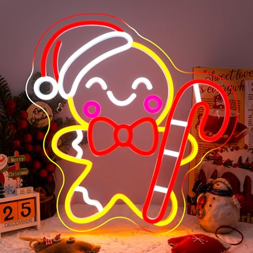 Horseneon Cartel navideño de neón, señal de neón de hombre de jengibre, luz de neón Feliz Navidad, señal de neón de hombre de jengibre LED, decoraciones navideñas Feliz Navidad para fiestas de